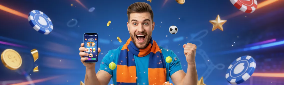 Mostbet | Šťastný hráč s mobilem oslavuje výhru v Mostbet kasinu
